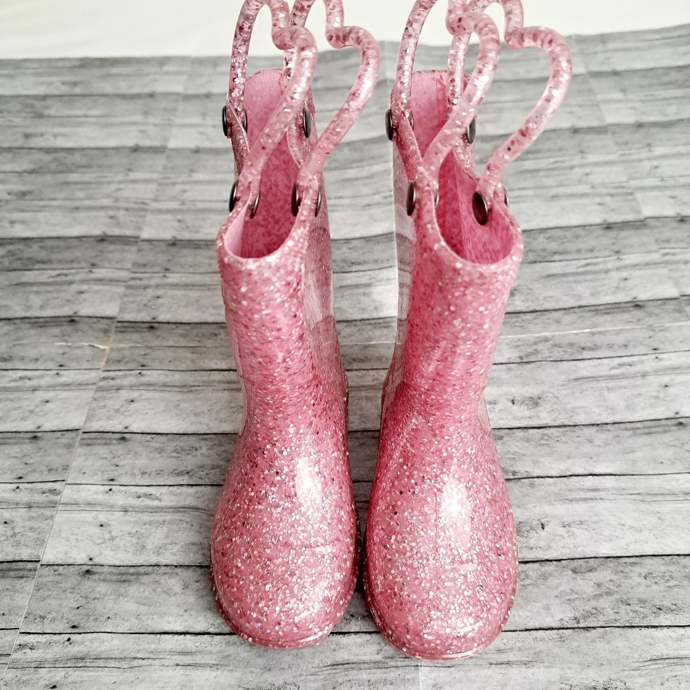 Western Chief  Girl's Kid's Glitter Lighted Pink Glitter Rain Boots Size 5